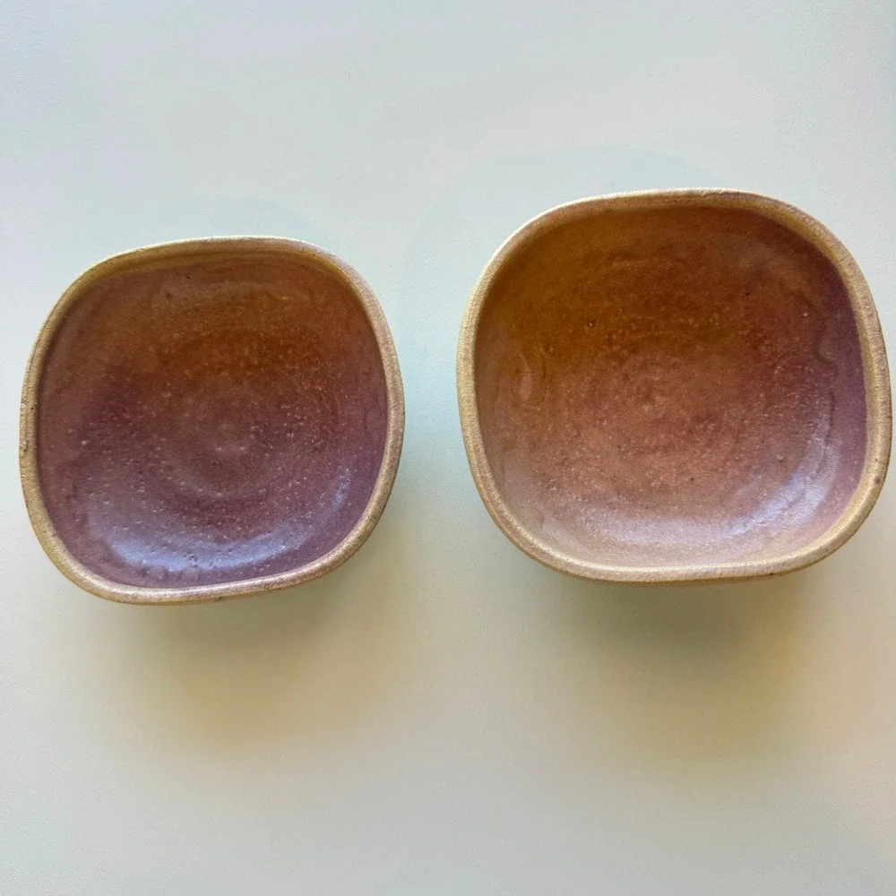 Studio Artisan Handcrafted Ceramic Bowls Sage Green & Terracotta Pink Set of 2